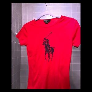 Red s/s Ralph Lauren polo tee w navy blue  horse